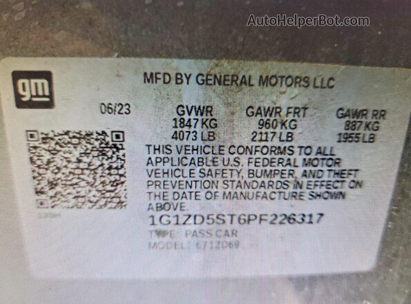 1G1ZD5ST6PF226317 2023 CHEVROLET MALIBU Gray Вид наклейки з VIN-кодом