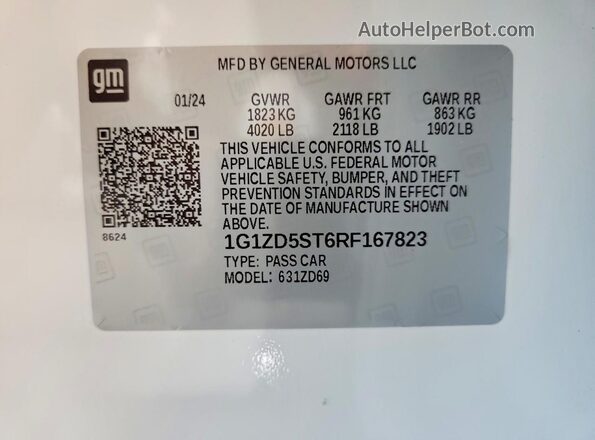 1G1ZD5ST6RF167823 2024 CHEVROLET MALIBU Белый Вид наклейки с VIN-кодом
