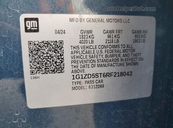 1G1ZD5ST6RF218043 2024 CHEVROLET MALIBU Blue Շարժիչի բաժամունքի տեսք