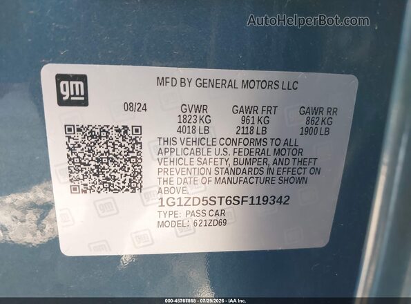 1G1ZD5ST6SF119342 2025 CHEVROLET MALIBU Blue Widok komory silnika