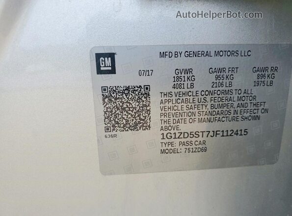 1G1ZD5ST7JF112415 2018 CHEVROLET MALIBU Silver Vista de la etiqueta del VIN