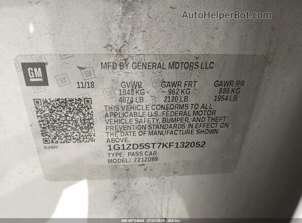 1G1ZD5ST7KF132052 2019 CHEVROLET MALIBU Silver ძრავის განყოფილების ხედი