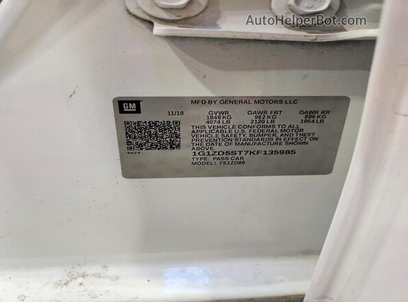 1G1ZD5ST7KF135985 2019 CHEVROLET MALIBU White Вид підкапотного простору