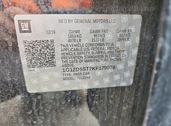 1G1ZD5ST7KF179078 2019 CHEVROLET MALIBU Черный Вид наклейки с VIN-кодом