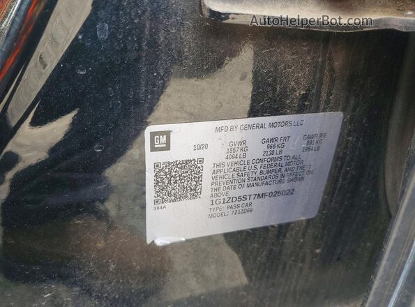 1G1ZD5ST7MF025022 2021 CHEVROLET MALIBU Black Vista del compartimento del motor