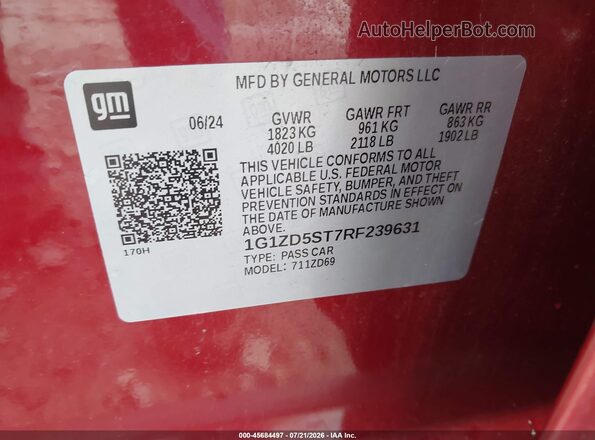 1G1ZD5ST7RF239631 2024 CHEVROLET MALIBU Red ძრავის განყოფილების ხედი