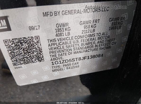 1G1ZD5ST8JF138084 2018 CHEVROLET MALIBU Black ძრავის განყოფილების ხედი