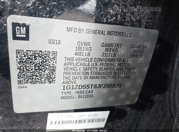 1G1ZD5ST8JF200826 2018 CHEVROLET MALIBU Black Вид підкапотного простору