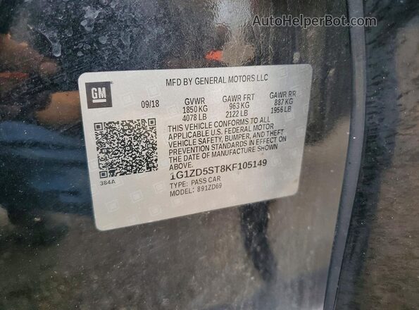 1G1ZD5ST8KF105149 2019 CHEVROLET MALIBU Black Widok naklejki z numerem VIN