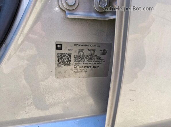 1G1ZD5ST8KF107015 2019 CHEVROLET MALIBU Silver Engine compartment view