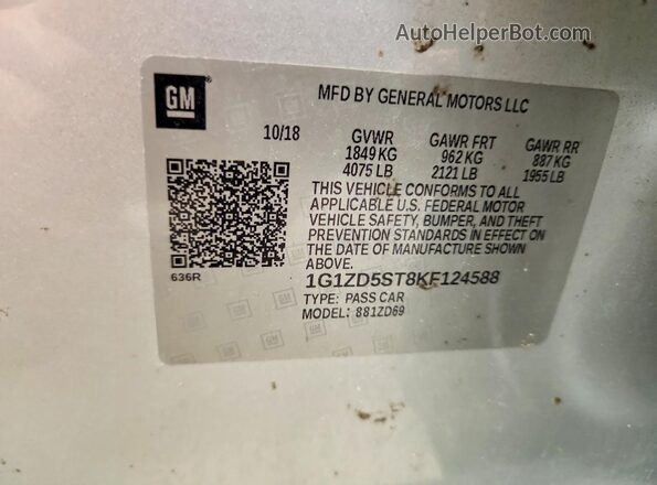1G1ZD5ST8KF124588 2019 CHEVROLET MALIBU Silver Вид підкапотного простору