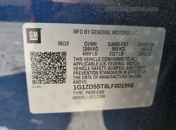 1G1ZD5ST8LF001598 2020 CHEVROLET MALIBU Blue Widok naklejki z numerem VIN
