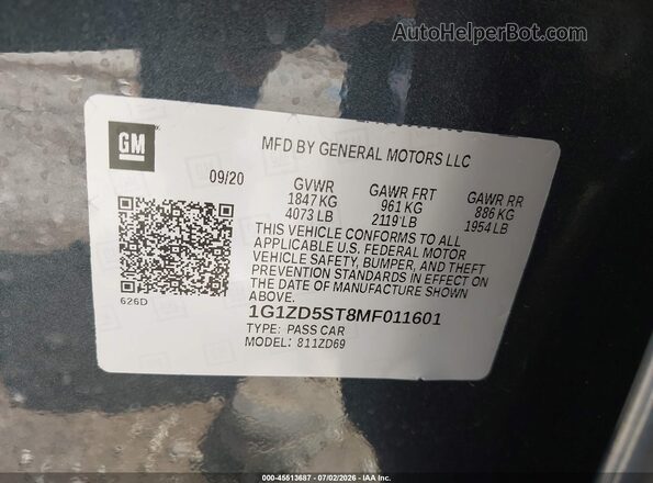 1G1ZD5ST8MF011601 2021 CHEVROLET MALIBU Gray Engine compartment view