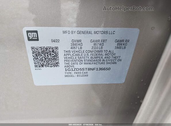 1G1ZD5ST8NF136650 2022 CHEVROLET MALIBU Серебряный Вид подкапотного пространства