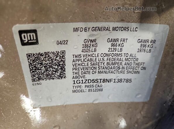 1G1ZD5ST8NF138785 2022 CHEVROLET MALIBU Silver Vista del compartimento del motor