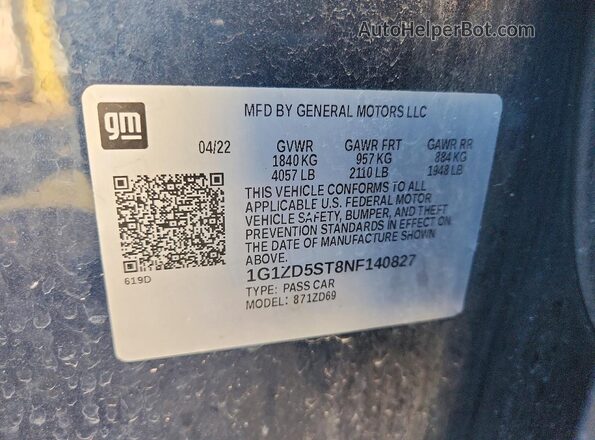 1G1ZD5ST8NF140827 2022 CHEVROLET MALIBU Blue Vista del compartimento del motor
