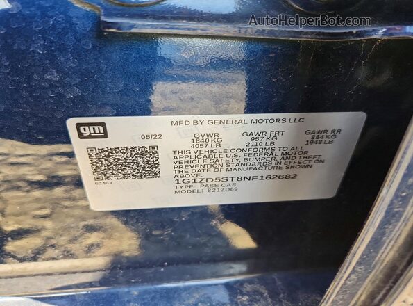 1G1ZD5ST8NF162682 2022 CHEVROLET MALIBU Blue ძრავის განყოფილების ხედი