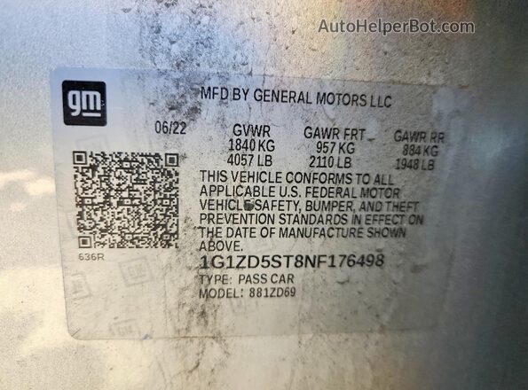 1G1ZD5ST8NF176498 2022 CHEVROLET MALIBU Gray Vista del compartimento del motor