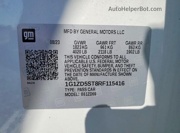 1G1ZD5ST8RF115416 2024 CHEVROLET MALIBU White VIN sticker view