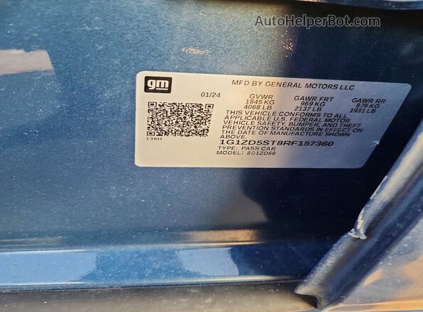 1G1ZD5ST8RF157360 2024 CHEVROLET MALIBU Teal VIN կոդի պիտակի տեսք