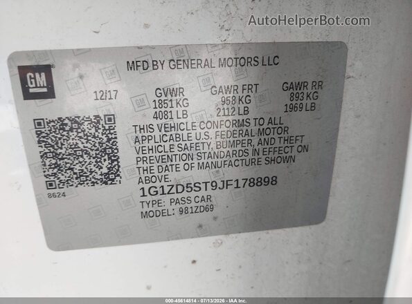 1G1ZD5ST9JF178898 2018 CHEVROLET MALIBU White Widok komory silnika