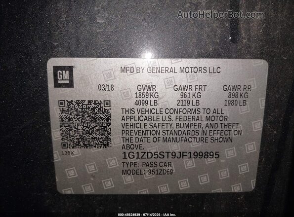 1G1ZD5ST9JF199895 2018 CHEVROLET MALIBU Gray ძრავის განყოფილების ხედი