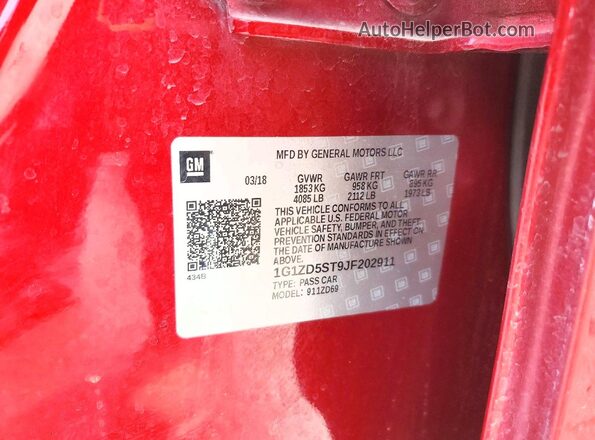 1G1ZD5ST9JF202911 2018 CHEVROLET MALIBU Red Widok naklejki z numerem VIN