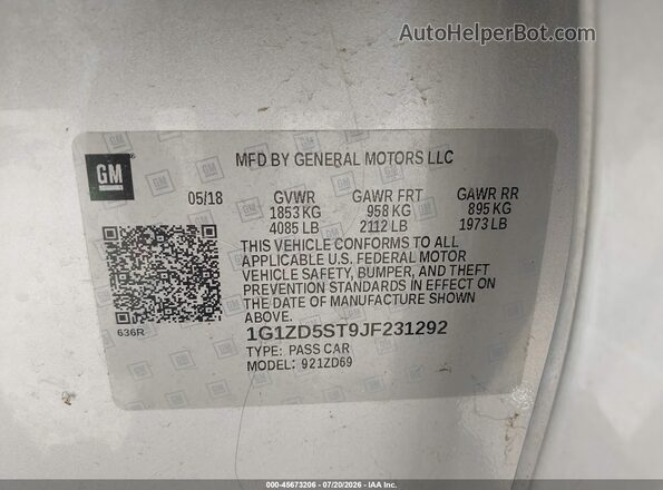 1G1ZD5ST9JF231292 2018 CHEVROLET MALIBU Серебряный Вид подкапотного пространства