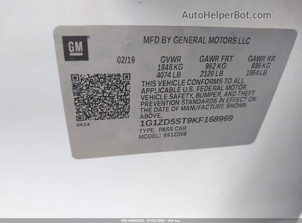 1G1ZD5ST9KF168969 2019 CHEVROLET MALIBU White Engine compartment view