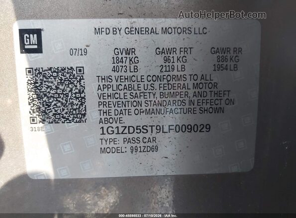 1G1ZD5ST9LF009029 2020 CHEVROLET MALIBU Gray Widok komory silnika