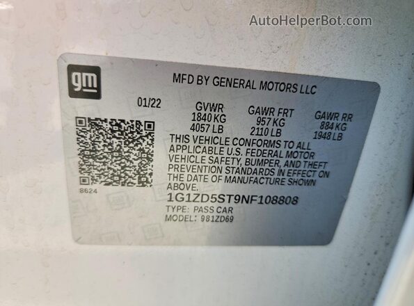 1G1ZD5ST9NF108808 2022 CHEVROLET MALIBU White ძრავის განყოფილების ხედი
