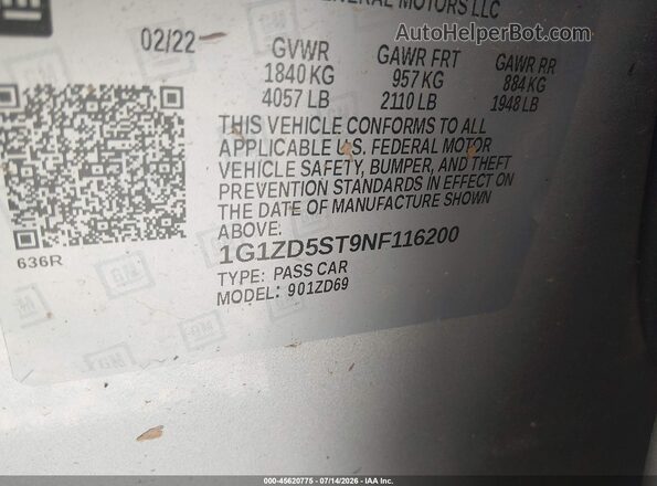 1G1ZD5ST9NF116200 2022 CHEVROLET MALIBU Серебряный Вид подкапотного пространства