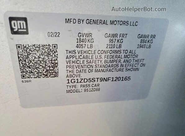 1G1ZD5ST9NF120165 2022 CHEVROLET MALIBU Серебряный Вид подкапотного пространства