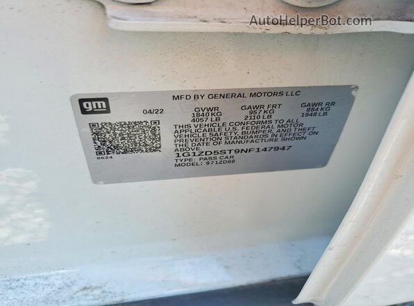 1G1ZD5ST9NF147947 2022 CHEVROLET MALIBU White Vista del compartimento del motor