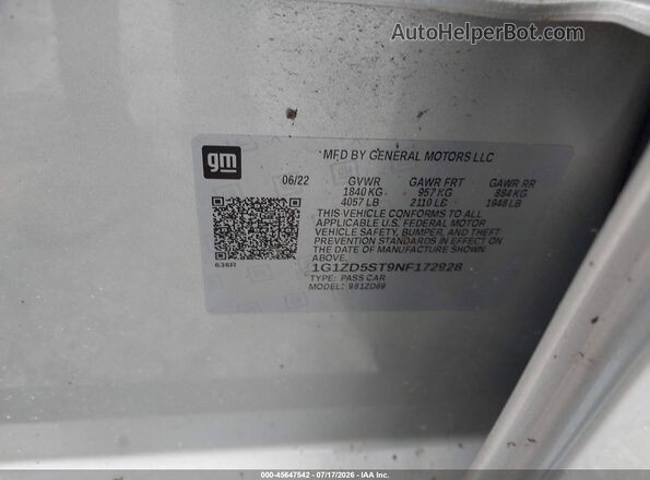1G1ZD5ST9NF172928 2022 CHEVROLET MALIBU Silver Vista del compartimento del motor