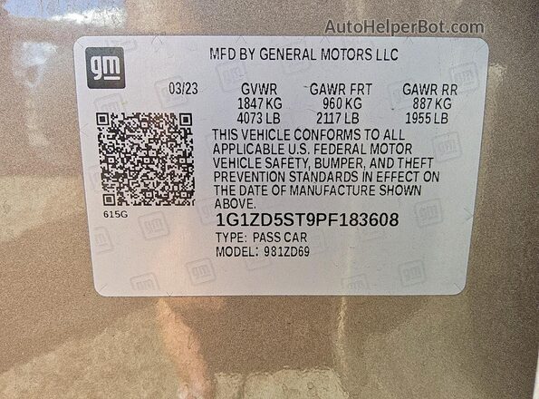 1G1ZD5ST9PF183608 2023 CHEVROLET MALIBU Серый Вид подкапотного пространства