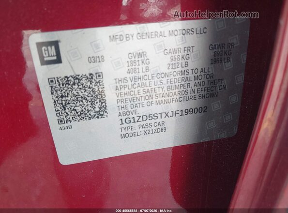 1G1ZD5STXJF199002 2018 CHEVROLET MALIBU Red Widok komory silnika