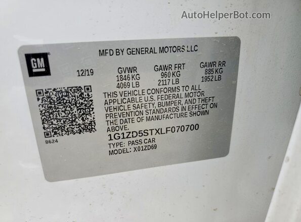 1G1ZD5STXLF070700 2020 CHEVROLET MALIBU White Вид підкапотного простору