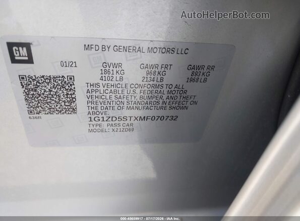 1G1ZD5STXMF070732 2021 CHEVROLET MALIBU Silver Շարժիչի բաժամունքի տեսք