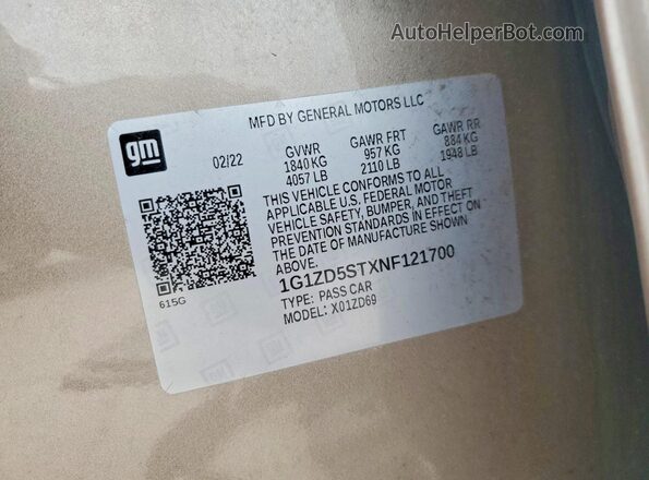1G1ZD5STXNF121700 2022 CHEVROLET MALIBU Желто-коричневый Вид наклейки с VIN-кодом