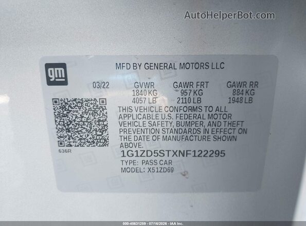 1G1ZD5STXNF122295 2022 CHEVROLET MALIBU Серебряный Вид подкапотного пространства