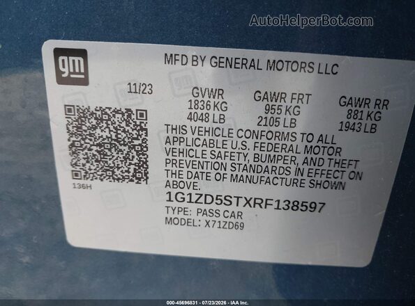 1G1ZD5STXRF138597 2024 CHEVROLET MALIBU Blue Вид підкапотного простору