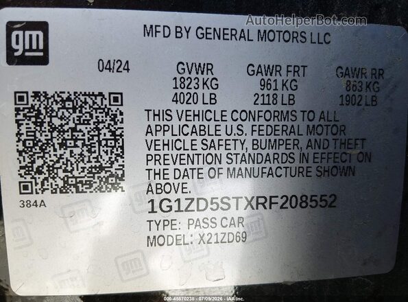 1G1ZD5STXRF208552 2024 CHEVROLET MALIBU Black Engine compartment view