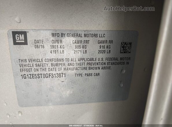 1G1ZE5ST0GF313871 2016 CHEVROLET MALIBU Cream Вид підкапотного простору