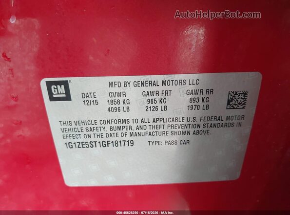 1G1ZE5ST1GF181719 2016 CHEVROLET MALIBU Red Engine compartment view