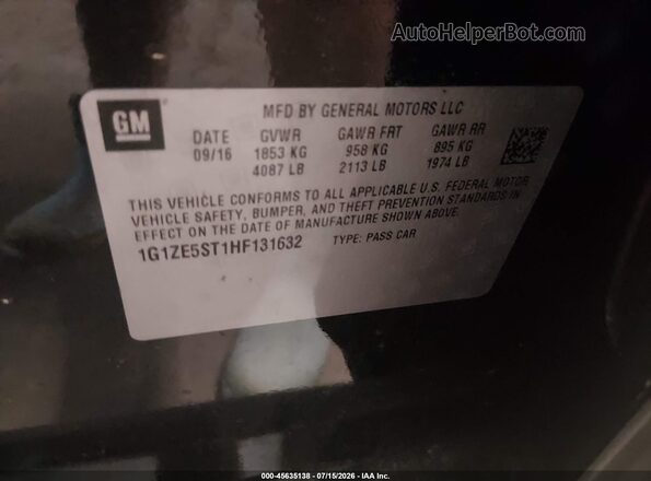 1G1ZE5ST1HF131632 2017 CHEVROLET MALIBU Черный Вид подкапотного пространства