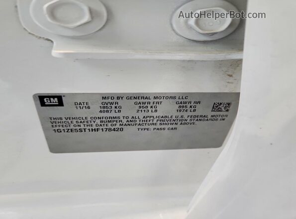 1G1ZE5ST1HF178420 2017 CHEVROLET MALIBU White Widok komory silnika