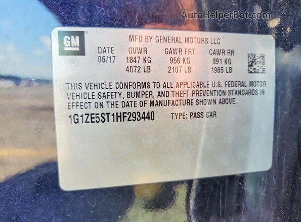 1G1ZE5ST1HF293440 2017 CHEVROLET MALIBU Синий Вид наклейки с VIN-кодом