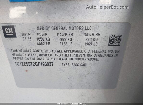 1G1ZE5ST2GF193927 2016 CHEVROLET MALIBU Серебряный Вид подкапотного пространства