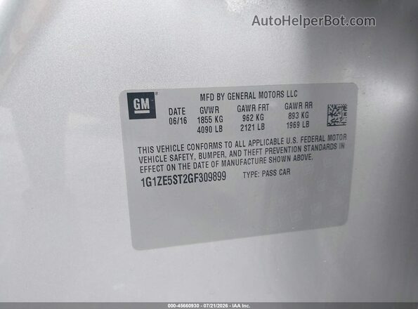 1G1ZE5ST2GF309899 2016 CHEVROLET MALIBU Silver ძრავის განყოფილების ხედი